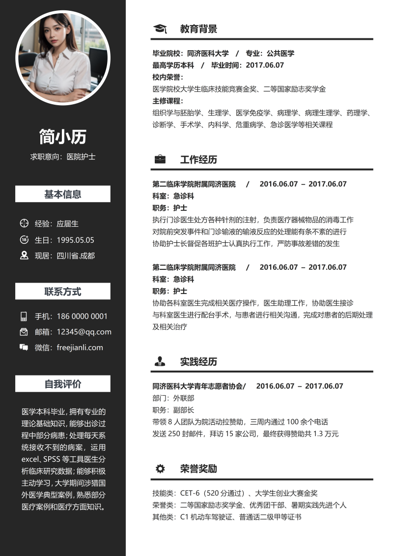 医院护士简历模板